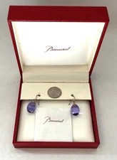 BACCARAT Purple Parme Crystal Tentation Sterling Silver Dangle Earrings in Box
