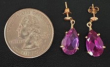 Beautiful 14K Yellow Gold 6 CTW Pear Amethyst Dangle Earrings GREAT GIFT 