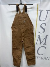 Mens Carhartt Brown Canvas Jeans Carpenters Bib Overalls True Size 40X30. 00002