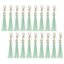 PU Leather Tassels 5.9" Keychain Charm with Lobster Swivel Light Green,18pcs