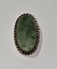 Vintage EMMONS Dark Green Bezel Set Stone Brooch Pin Pendant