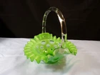 Fenton Green Opalescent Glass Coin Dot Basket 6 3/4" Tall
