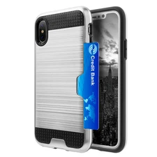 GSA Brushed Hybrid Case w/CC Slot For Apple iPhone X/XS - Silver/Black