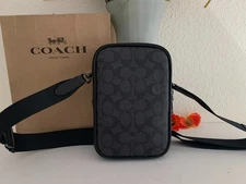 NWT Coach CW364 Aden Crossbody Bag In Signature Canvas & Leather Charcoal Black