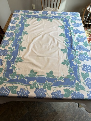Vintage Cotton Grapes Tablecloth Rectangle 64x74 in Blue Green - Picture 4 of 13