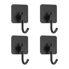 4Pcs Self Adhesive Towel Hooks, Metal Square Bend Sticky Hooks for Home, Black