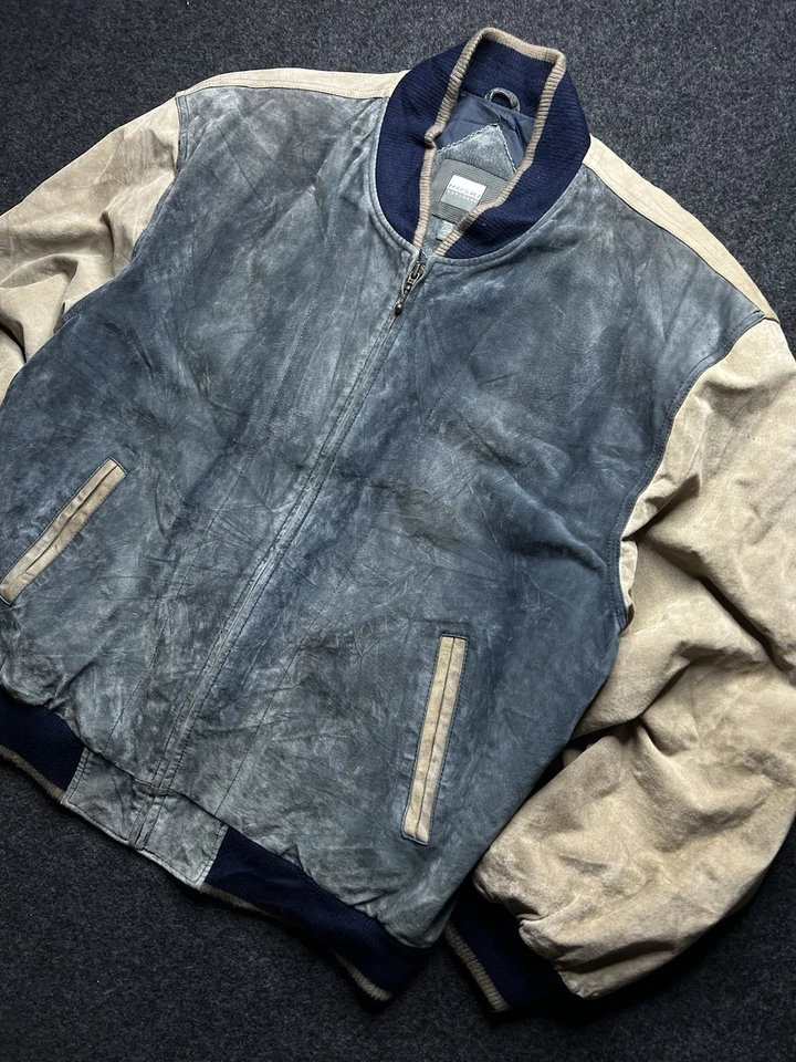 Vintage original Leather Suede Varsity Bomber Jacket Huski explorer men size 2XL - Image 2 of 4