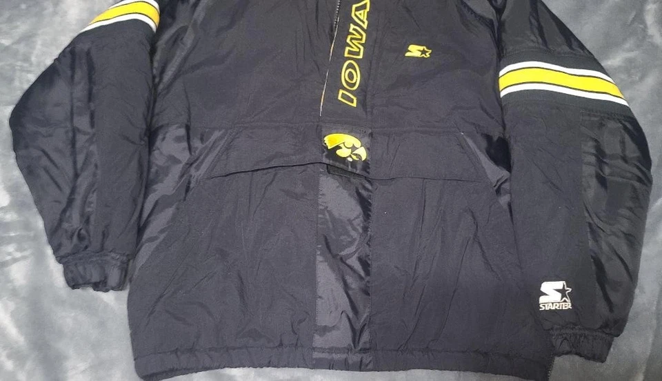Chaqueta Pullover Vintage Starter Iowa Hawkeyes XL Negra Amarilla Con Capucha NCAA Juvenil Foto 3 de 4