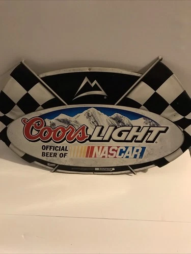 Vintage Coors Light Beer Tin Sign NASCAR Checkered Flags Party Bar Drink Mancave