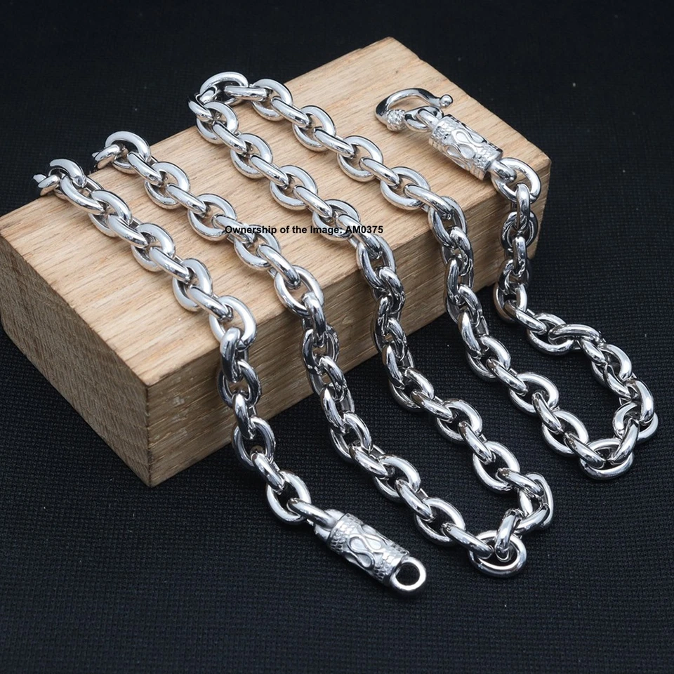 Real 925 Sterling Silver Necklace 6mm Cable Link Chain Men's Necklace 21.6inch L - Image 2 of 4