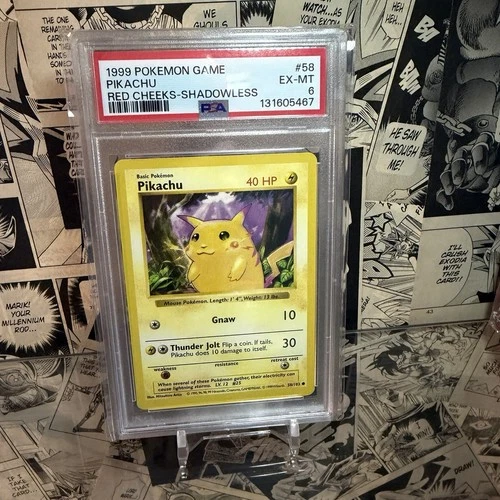 1999 Pokemon Game Base Pikachu Red Cheeks Shadowless #58 PSA 6