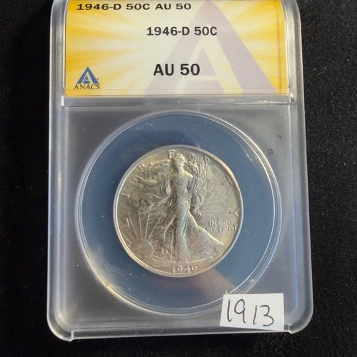 1946-D Walking Liberty Half Dollar 50c ANACS AU50 Scarce Coin from ESTATE 1913