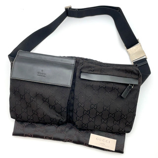 Borsa in vita originale Gucci 28566 GG tela pelle nera con sacchetto antipolvere NS050550
