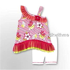 Baby OUTFIT : TANK Top TUNIC  SHORTS SET Floral Stripes  18 mos.  NEW w/Tags
