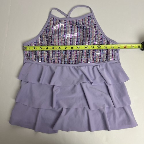 Justice Girl’s 2-Pc Bathing Suit Plus Sz 20 Purple With Bling Sequins Adj Straps - Picture 6 of 12