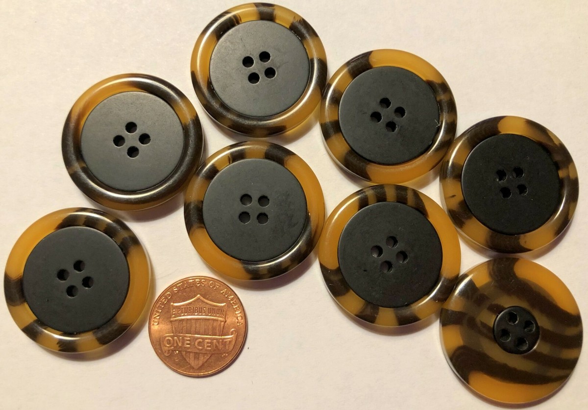 8 Large Brown & Black Faux Tortoise Plastic Coat Buttons 1 1