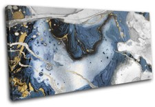 Marble Modern Navy Gold Grey Abstract SINGLE CANVAS WALL ART Picture Print