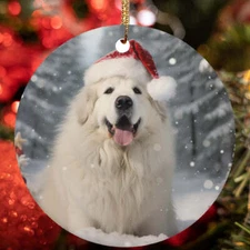 Cute Great Pyrenees Dog Santa Hat Snow Winter Christmas Ornament Gift Tree Decor