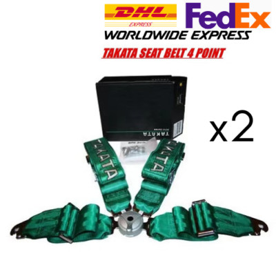 2x TAKATA 4 Point Snap-On 3'' W Camlock Racing Seat Belt Harness Universal Green