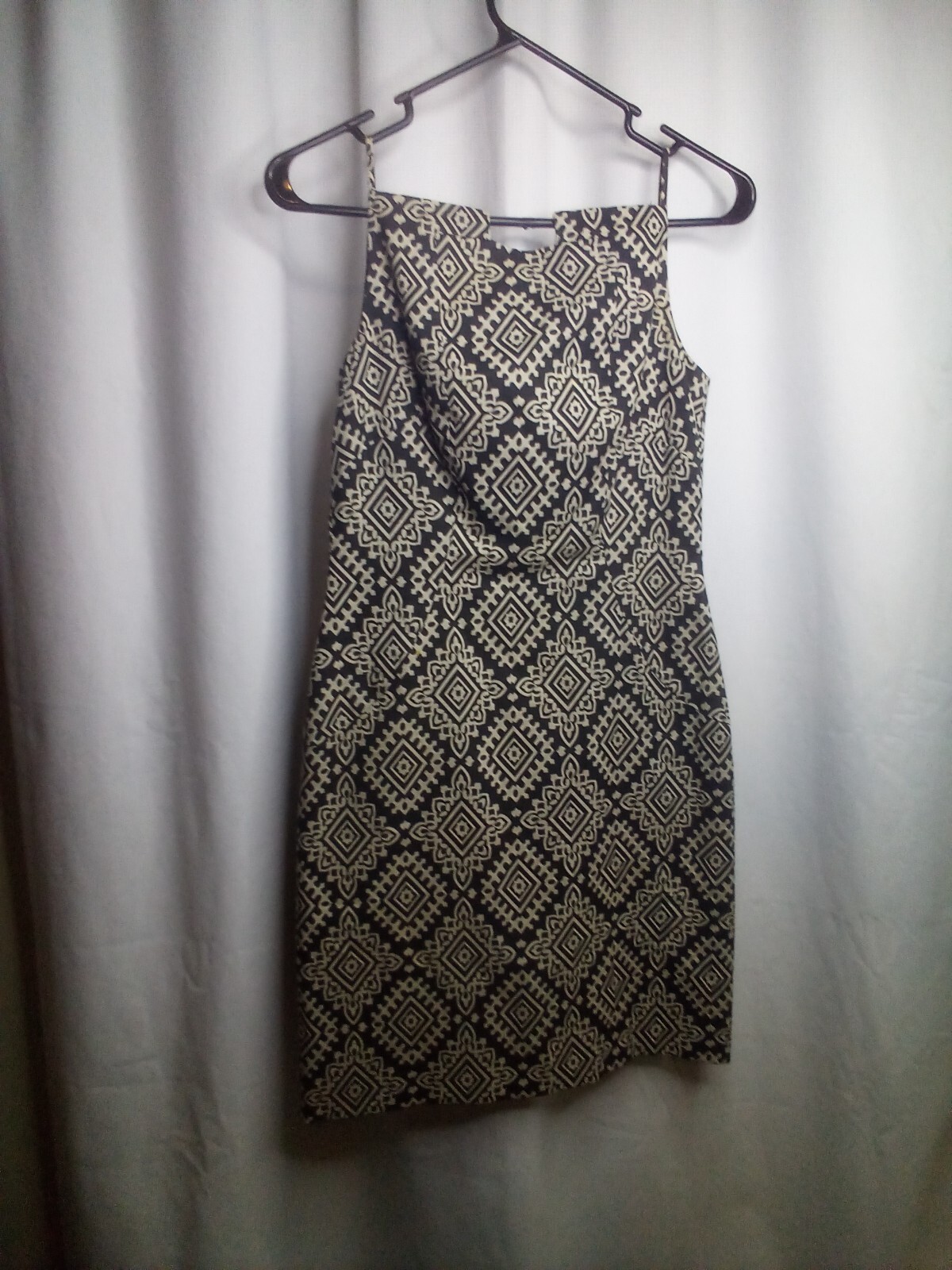 David Meister Dress Women Sleeveless Pattern Black Tan