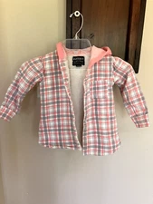 Buffalo- 2T Shacket Pink & white plaid fleece lined  with hood Cozy!