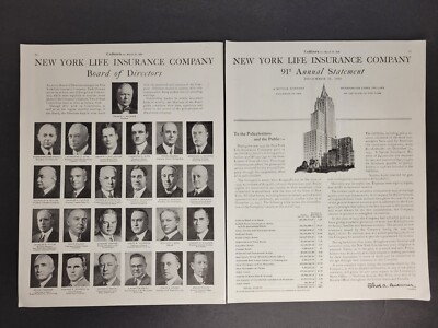 New York Life Insurance Co-Board of Directors-2 Pages-Vintage Print Ad  1936