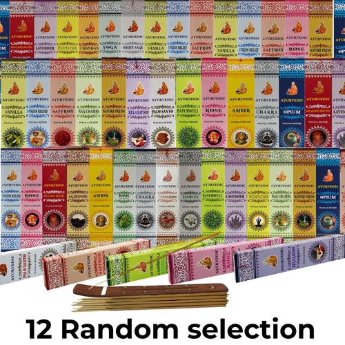 Huge Sale Ayurvedic 180 Incense Sticks 12 Randomly Selected, Free Incense Holder