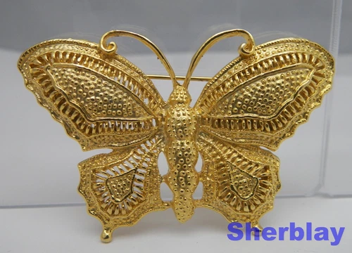 Vintage Costume Jewelry Large Butterfly Gold Tone Brooch Pin