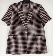 Requirements Jacket Womens 14 Red Black Plaid Business Casual Linen Vintage