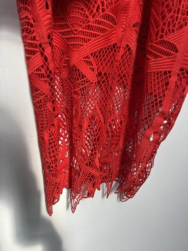 Women’s Red Lace Midi Dress V-neck Cap Sleeve Size 6 New With Tags - Picture 5 of 11