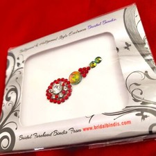 Stunning Red Long Bindi with Red Bindi Crystals and Beads
