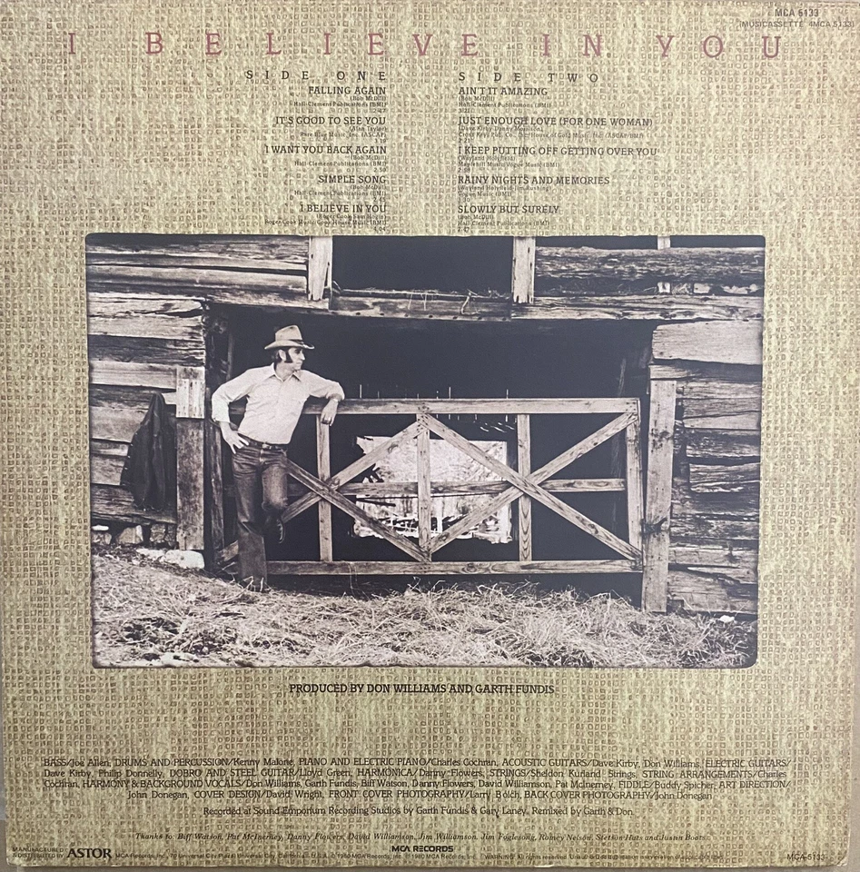 DON WILLIAMS - 'I Believe In You' 12" Vinyl LP Record 1980 U.S. PRESSING, MCA - image 2 of 2