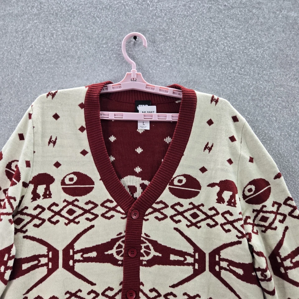 Cárdigan Star Wars Hombre L Borgoña Botón Geométrico Manga Larga Acrílico Foto 4 de 4