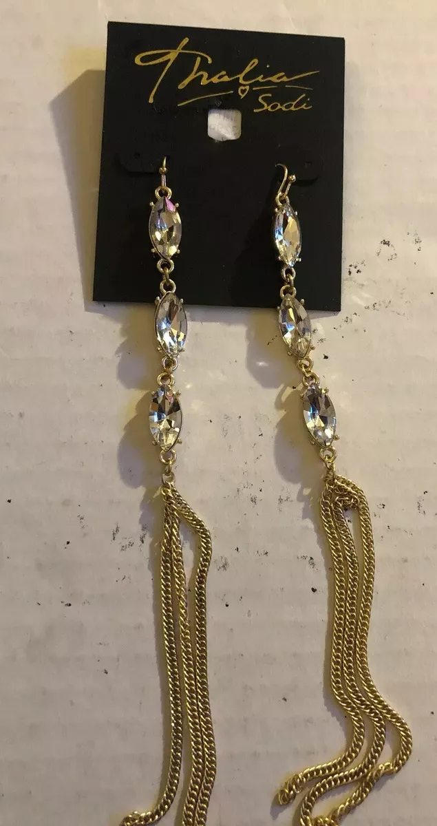 Thalia Sodi Triple Rhinestone Teardrop With 3 Gold Chain Accents