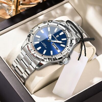 Herren Edelstahl Datum Uhr Mann Quarz Armbanduhr Wasserdicht Leuchtende Uhren