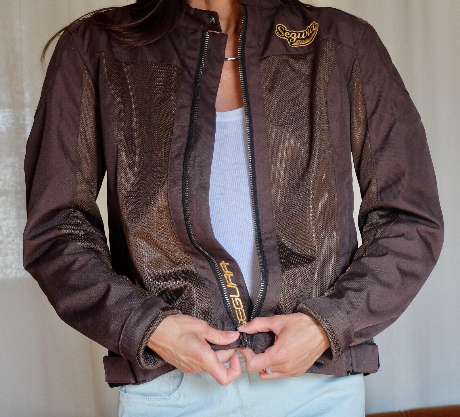 Blouson moto femme été SEGURA Fresh marron en taille 4 XL