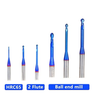 Metal Milling Cutter Ball Nose Tungsten Cobalt Alloy 2 Flute CNC Machine 1-3mm