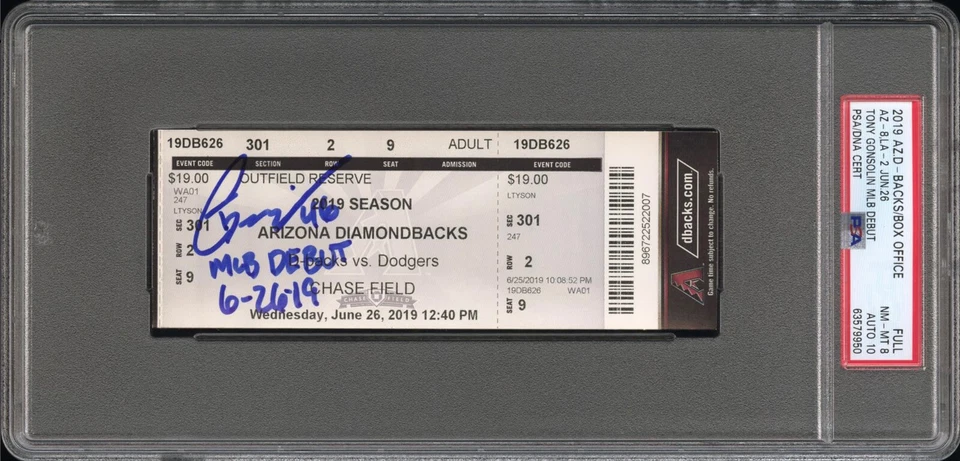 TONY GONSOLIN SIGNED MLB DEBUT FULL 🎟 2019 DODGERS 6/2 POP 1/1🔥PSA 8 AUTO 10💎 - Image 2 of 4