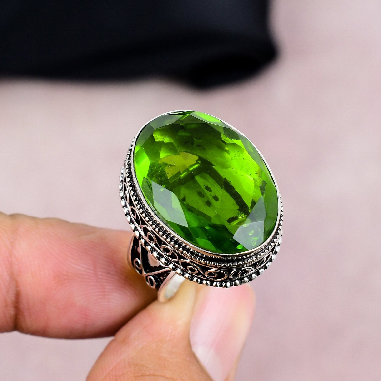 Beautiful Peridot Gemstone Silver Ring 925 Sterling Silver Handmade Jewelry Gift