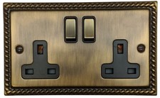G&H MAB310 Monarch Antique Brass 2 Gang Double 13A Switched Plug Socket