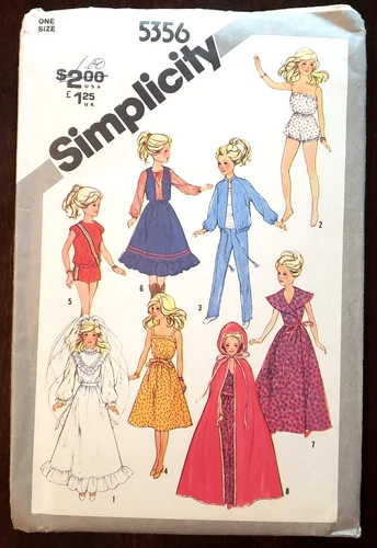 Vintage Simplicity Sewing Pattern 5356 Clothes for 11.5" Doll Barbie UNCUT 1981