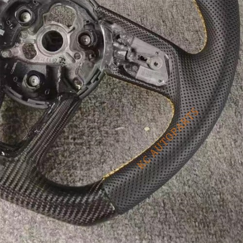 Customized Carbon Fiber Perforated leather Steering Wheel Yellow line For AudiA4 - Picture 3 of 8