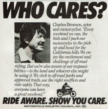 1984 Print Ad Charles Bronson Who Cares? Ride Aware. Show You Care. Motorcycle