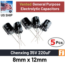 5 Pcs 35V 220uF Chenxing Vented 8 12mm Black Electrolytic Capacitor  US Ship