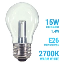Satco S9150 1.4W =15W A15 Clear LED 120V Medium E26 Base 2700K Warm White