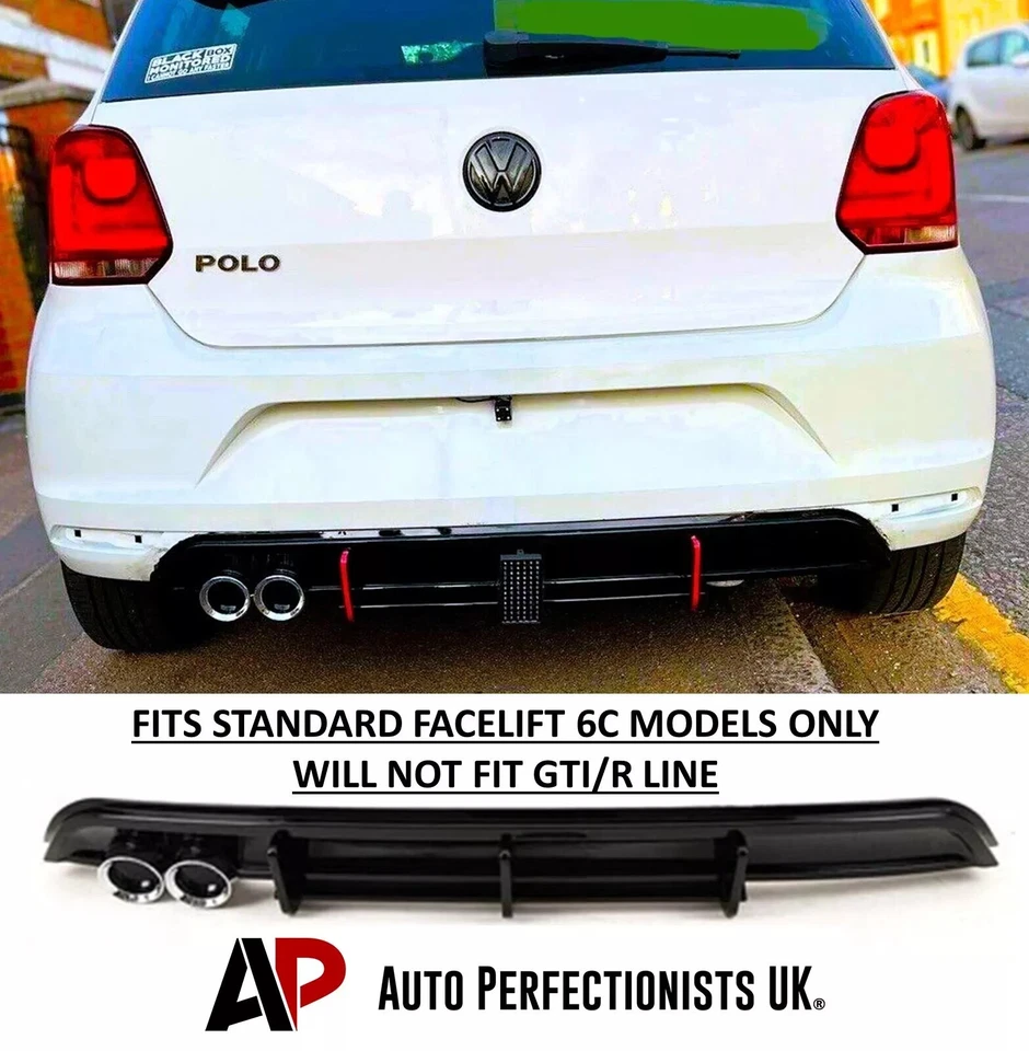 Kit de cuerpo difusor cenefa negro brillo trasero estilo VW Polo MK5 6C GTI 2014-17 - Imagen 2 de 4