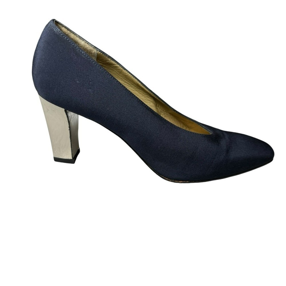 Tacco quadrato vintage Yves Saint Laurent argento navy made in Italy taglia 6 M