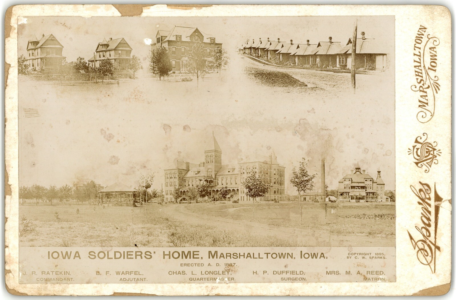 1895 CABINET CARD SPARKS IOWA SOLDIERS HOME ADVERTISEMENT MARSHALLTOWN IOWA