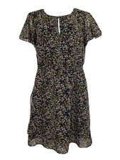 Banana Republic Womens Dress Size Medium Floral Short Sleeve Midi Black Stretch