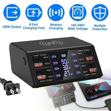 8 Port 100W Wireless Multi USB-C PD QC3.0 Fast Charger Phone Charging Station